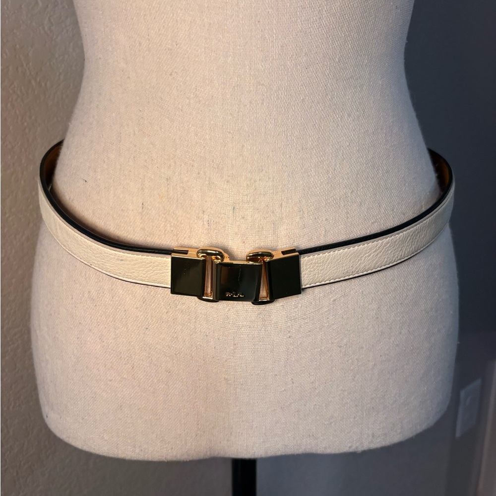 Ralph Lauren White Belt with Gold Buckle